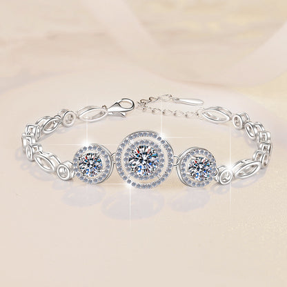 S925 Sterling Silver Women's Bracelet Round Fashion Cross-Border Source Manufacturer Wholesale Moissanite Bracelet GRA