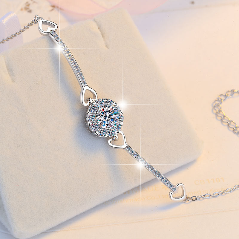 S925 Sterling Silver Bracelet Flower Head Bangle High-end Fashion Jewelry Accessory