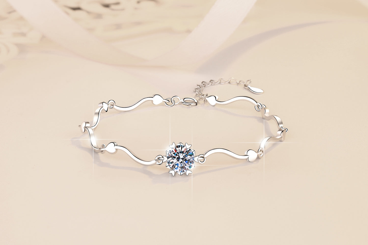 Manufacturer Wholesale S925 Sterling Silver Bracelet Snowflake Simple Women's Bracelet Fashion D Color 1 Carat Moissanite Jewelry Cross-Border