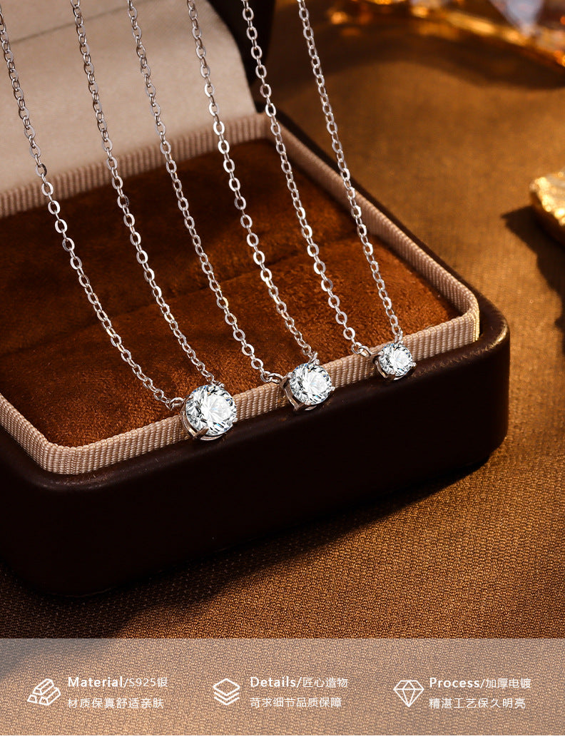 S925 Sterling Silver Four-Prong Round Zircon Nose Stud Necklace