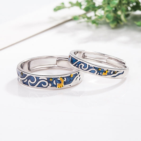 Starry Sky Reindeer Couple Rings for Men and Women
