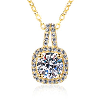 Moissanite Pendant Clavicle Chain Platinum Plated Geometric Square Jewelry Fashion S925 Sterling Silver Necklace for Women