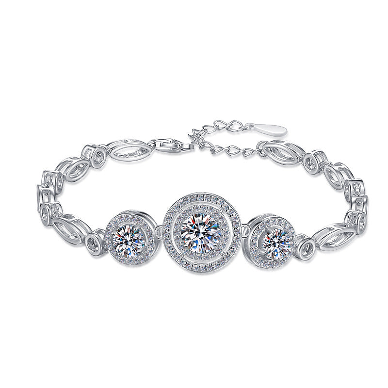 S925 Sterling Silver Women's Bracelet Round Fashion Cross-Border Source Manufacturer Wholesale Moissanite Bracelet GRA