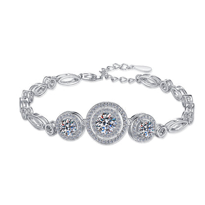 S925 Sterling Silver Women's Bracelet Round Fashion Cross-Border Source Manufacturer Wholesale Moissanite Bracelet GRA