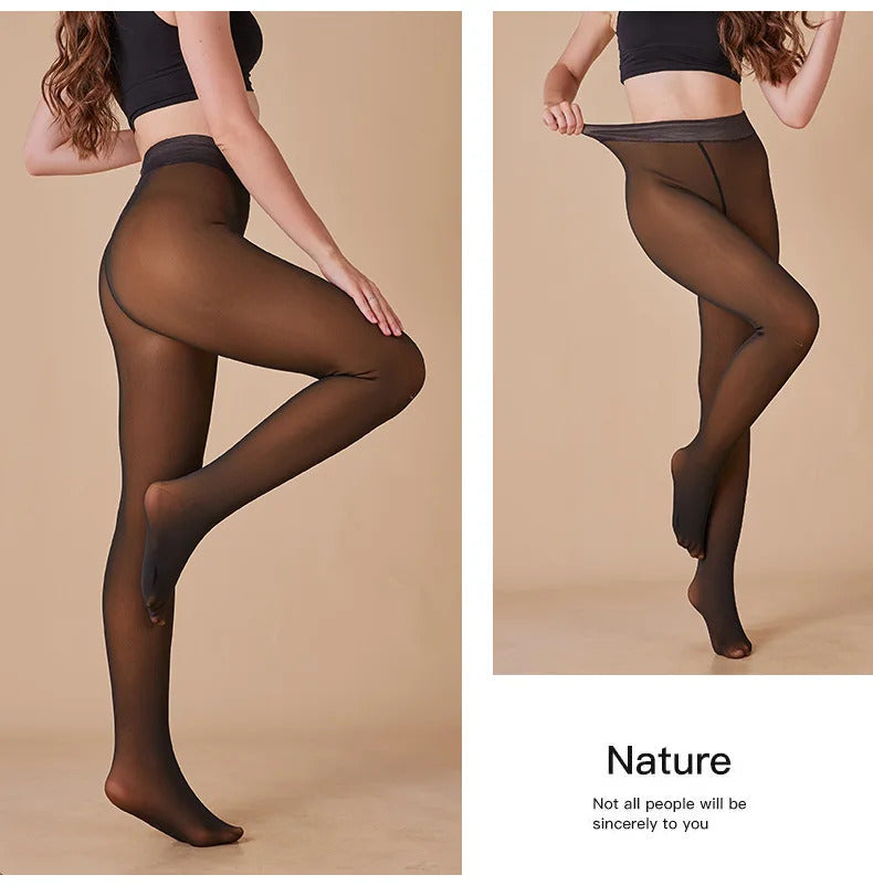 Women's Thermal Tights High Quality Transparent Skin Feeling Fleece Lined Winter Leggings Plus Size Opaque Pantyhose For Outdoor
