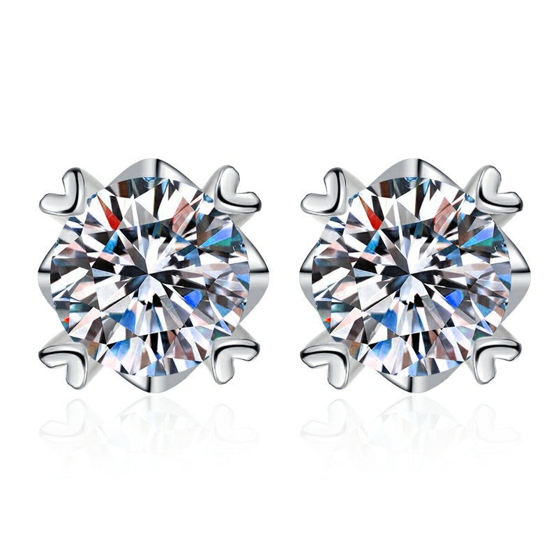 Snowflake Four-Claw S925 Sterling Silver Earrings for Women, Exquisite and Simple Personality, PT950 Plated Earrings with Moissanite