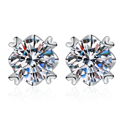 Snowflake Four-Claw S925 Sterling Silver Earrings for Women, Exquisite and Simple Personality, PT950 Plated Earrings with Moissanite