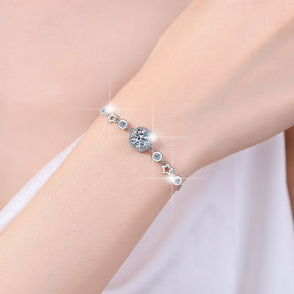 Korean Fashion S925 Sterling Silver Women's Bracelet Star Niche Design Fragmented Silver Moissanite Bracelet