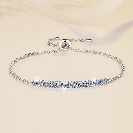 925 Sterling Silver Bracelet for Women Elegant Bangle with Row of Diamonds High-end Feel Moissanite GRA Silver Jewelry