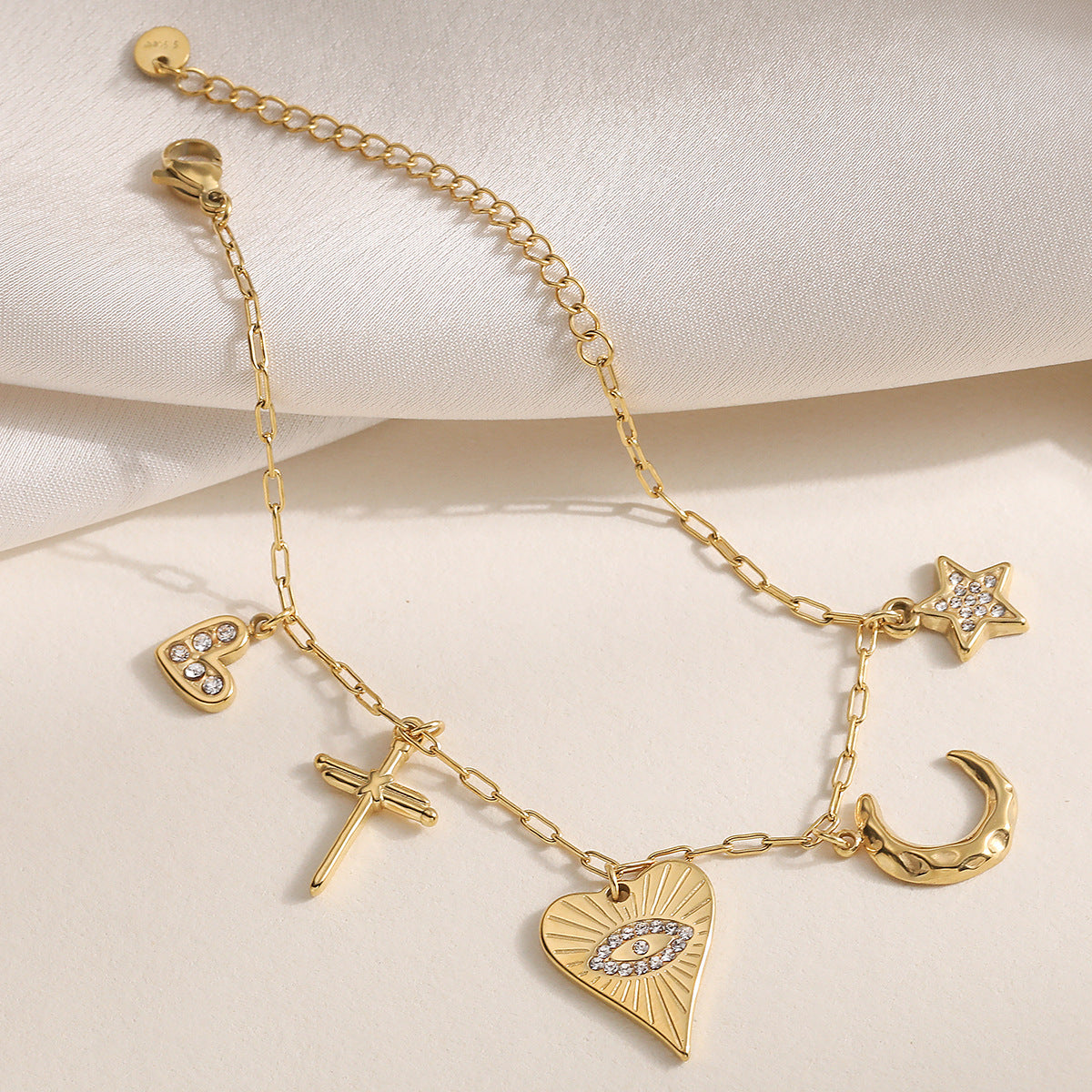 Vintage 18K Gold Plated Devil's Eye Pendant Bracelet for Women, Unique Stainless Steel Jewelry