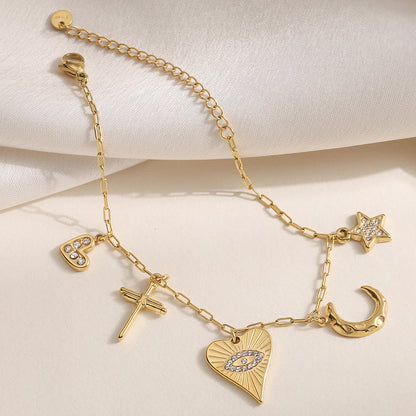 Vintage 18K Gold Plated Devil's Eye Pendant Bracelet for Women, Unique Stainless Steel Jewelry