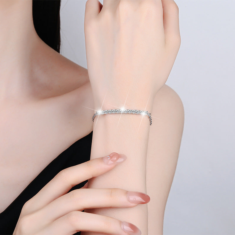 S925 Sterling Silver Push-Pull Bead Bracelet for Women Adjustable Elegant Moissanite Jewelry
