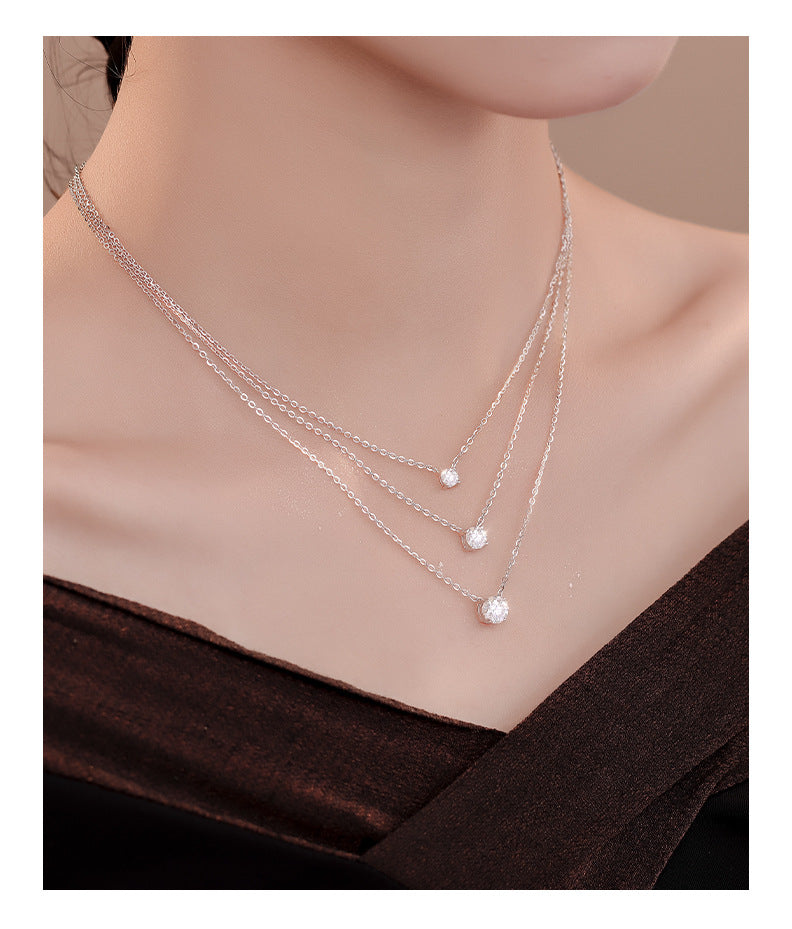 S925 Sterling Silver Four-Prong Round Zircon Nose Stud Necklace