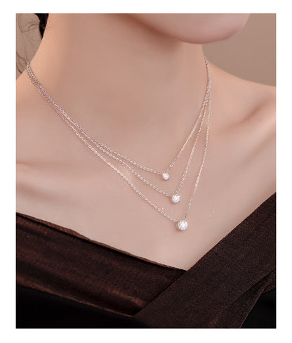 S925 Sterling Silver Four-Prong Round Zircon Nose Stud Necklace