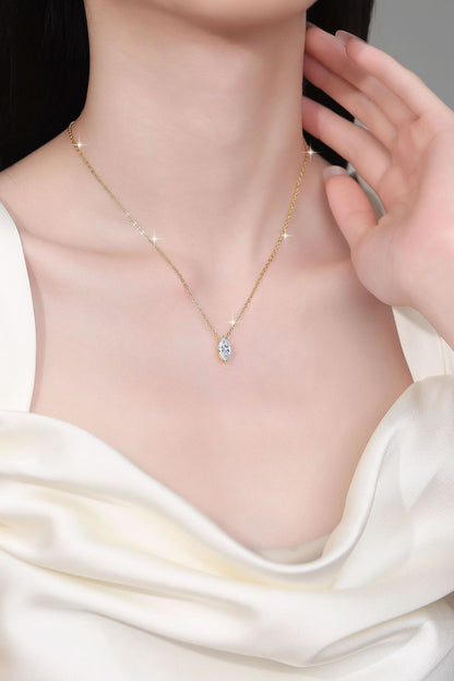 S925 Sterling Silver Necklace 1 Carat Marquise Moissanite Pendant 18K Gold Plated Clavicle Chain for Women