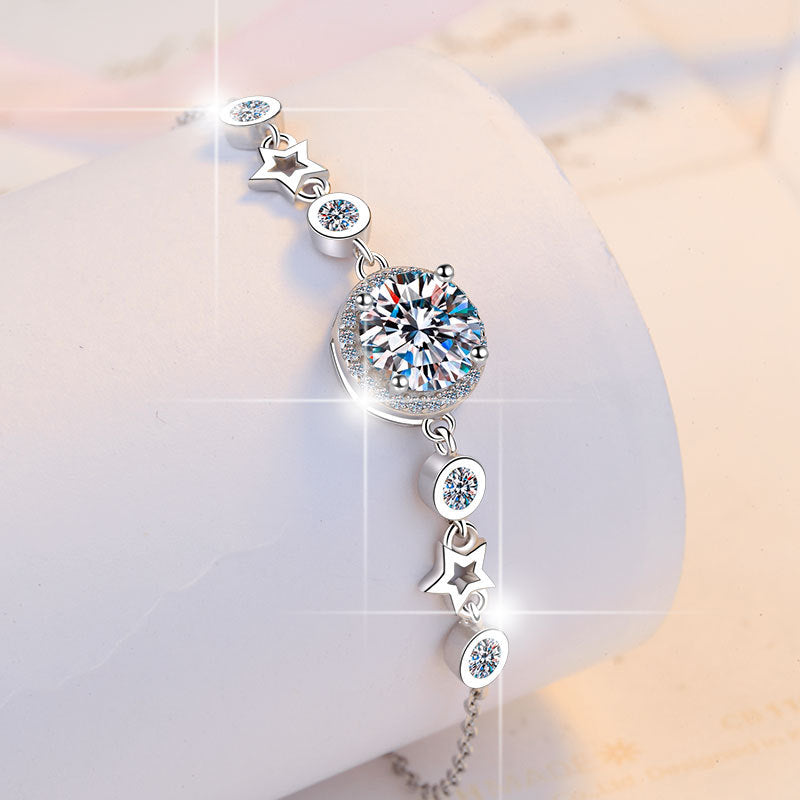 Korean Fashion S925 Sterling Silver Women's Bracelet Star Niche Design Fragmented Silver Moissanite Bracelet