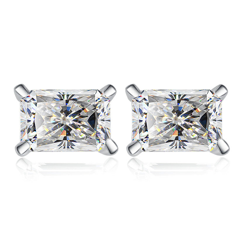 Moissanite Earrings Radiant Rectangular Stone Fashion Light Luxury Jewelry S925 Silver Stud Earrings