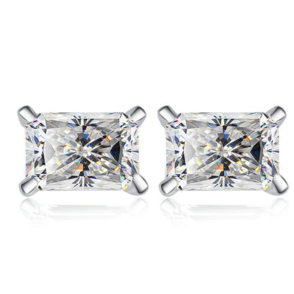 Moissanite Earrings Radiant Rectangular Stone Fashion Light Luxury Jewelry S925 Silver Stud Earrings