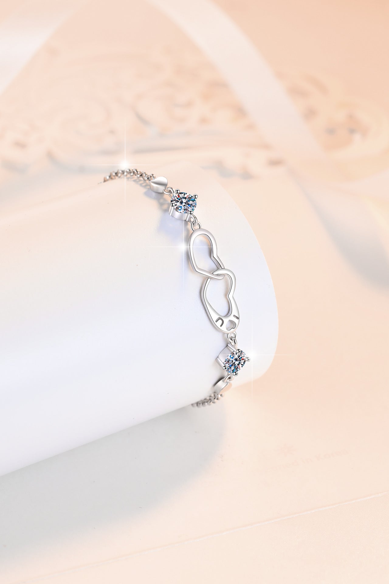 Korean Version Moissanite Bracelet for Women 1 Carat Heart-Shaped Double Ring Bracelet s925 Sterling Silver