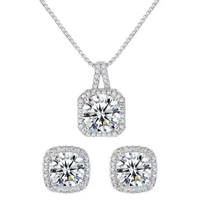 925 Sterling Silver Square Zircon Collar Set