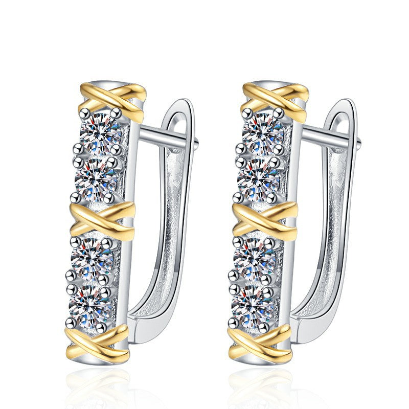 Two-tone Cross Earrings S925 Sterling Silver Light Luxury Fashion European and American Cross-border Personality Minimalist Style Moissanite Earrings