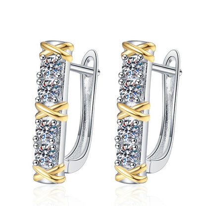 Two-tone Cross Earrings S925 Sterling Silver Light Luxury Fashion European and American Cross-border Personality Minimalist Style Moissanite Earrings