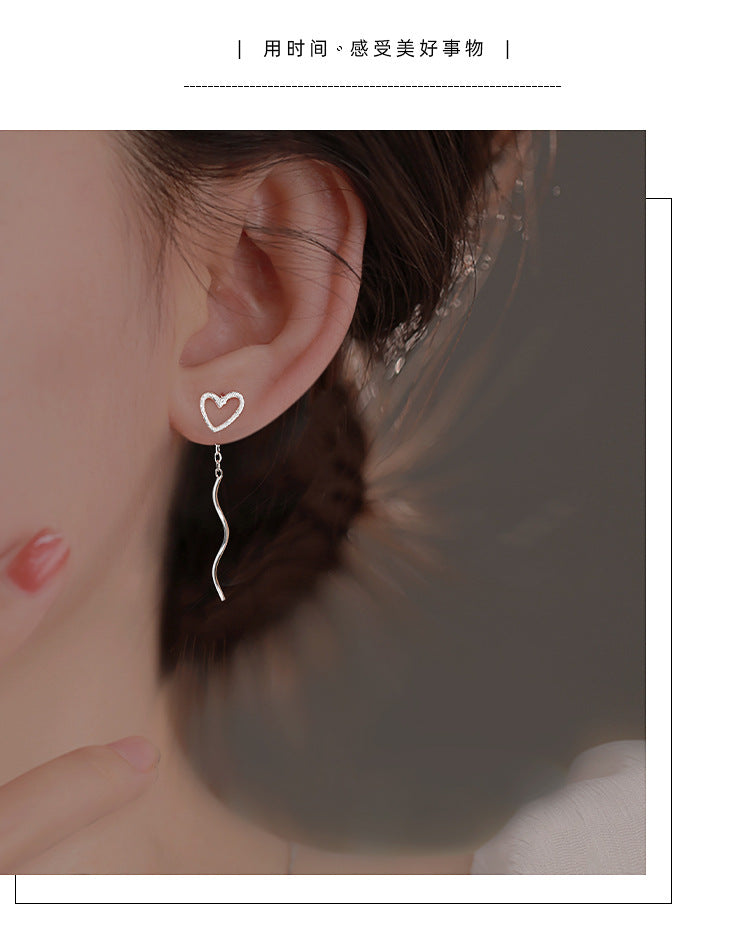 Long Hollow Heart Wave Threader Earrings for Women